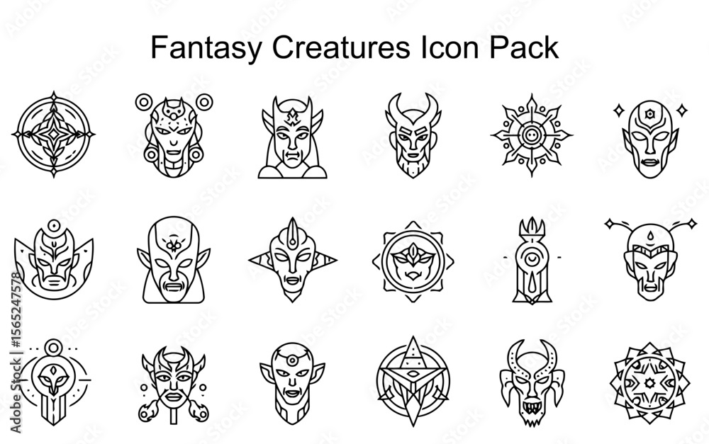 Fototapeta premium Fantasy Creatures Icon Pack