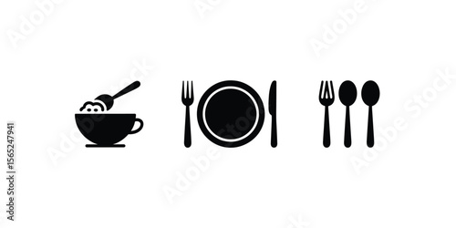 Elegant Black and White Cutlery Set Illustration for Restaurant or Dining Concept