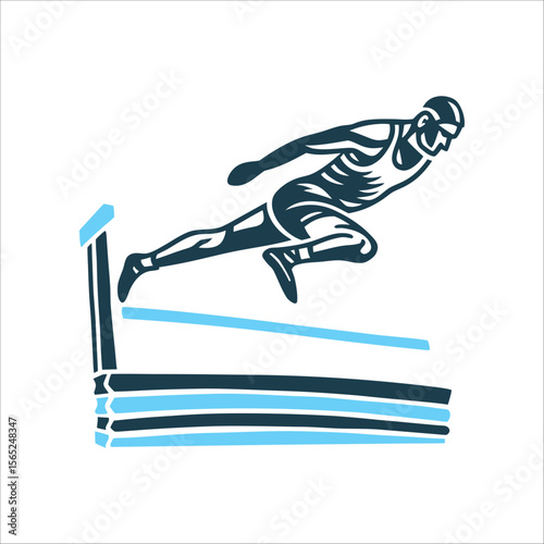 Figure Jumping Over Hurdle, Vector Illustration Sledge Jump Figure mid leap clearing a horizontal bar or rope