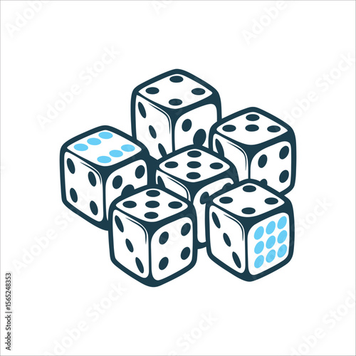 Dice Set: Six Game Cubes Illustration Wampum Dice Set of six marked bone or shell dice in a cluster