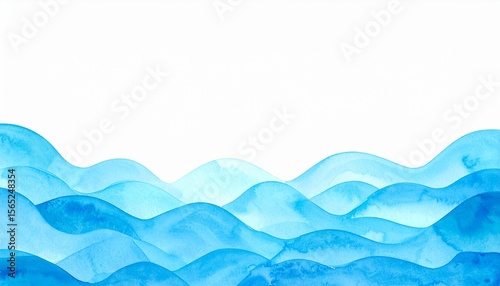 波の水彩イラスト、白バックの背景素材