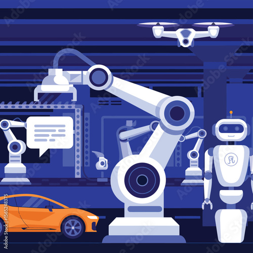 vector icons for robots, artificial intelligence, and the assistance provide in work and security 
