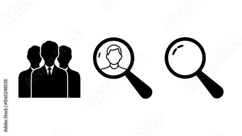 Vector Magnifying glass focusing on a single person from a group of silhouettes