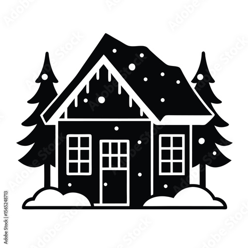 Snow covered house icon winter theme flat vector