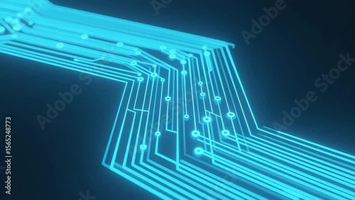 A 4K motion fly-through of glowing blue digital circuit lines with animated spots, showcasing a futuristic technology network.