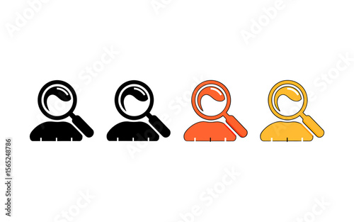 Vector Set of stylized human silhouette icons with magnifying glass for search and analysis