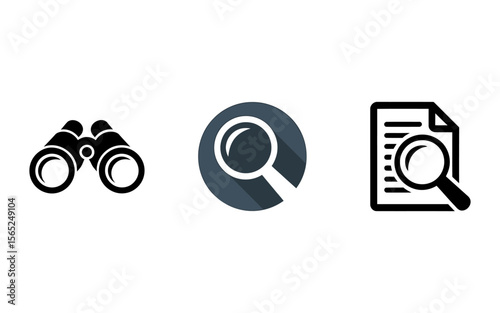 Vector Three icons representing search discovery investigation and analysis of information