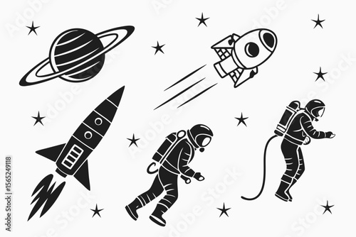space icon set sihouette black vector bundle