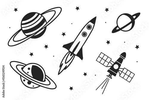space icon set sihouette black vector bundle