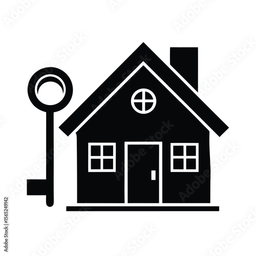 house with key  icon real estate concept flat