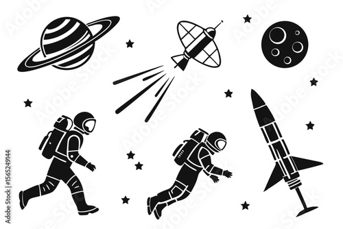 space icon set sihouette black vector bundle