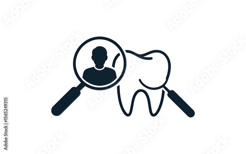 Vector Magnifying glass examining a person and a tooth icon for dental health and medical checkup