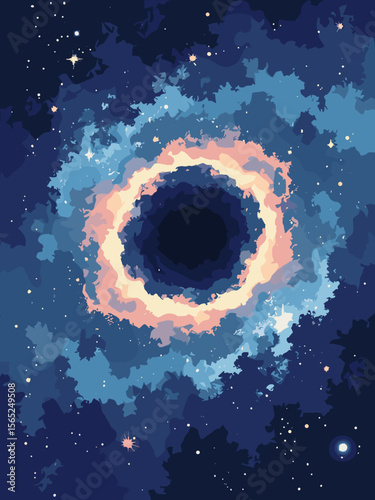 Cygnus X-1 black hole accreting matter from a star in blue-white gas spiral, intense black void at center