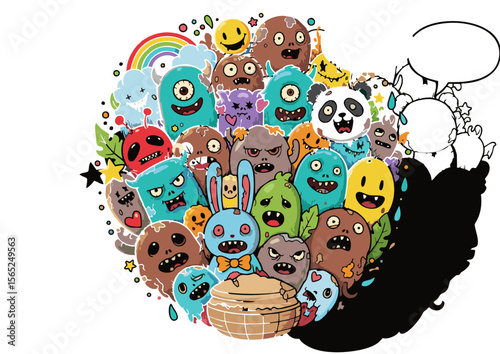 Colorful Cartoon Monster Doodle Explosion.
