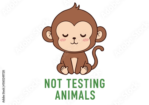 Adorable Cartoon Monkey Sitting Brown Fur Closed Eyes Peaceful Expression.