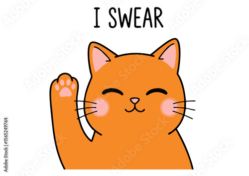 Cartoon Orange Cat with Raised Paw and I Swear Text Above.