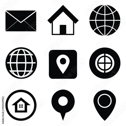 Assorted Web Icons Representing Communication Navigation and Location Services Internet Symbolism for Online Platforms Connectivity and Geolocation