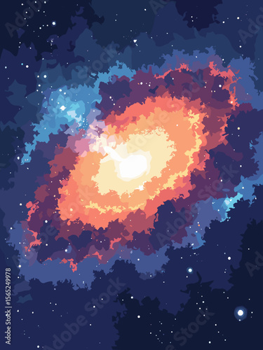 SN 1987A supernova remnant in expanding ring of blue shockwaves, orange-red gas, and starburst white