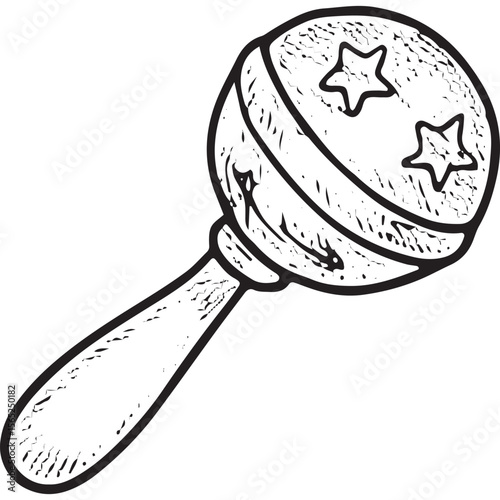 Charming baby rattle icon in black and white outline, ideal for nursery toys and baby gifts
