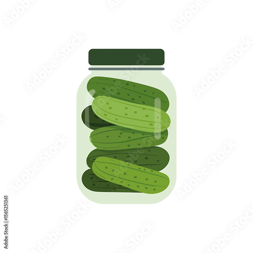 A Simple Illustration of Pickled Cucumbers in a Glass Jar