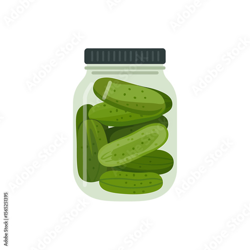 A Simple Illustration of Pickled Cucumbers in a Glass Jar