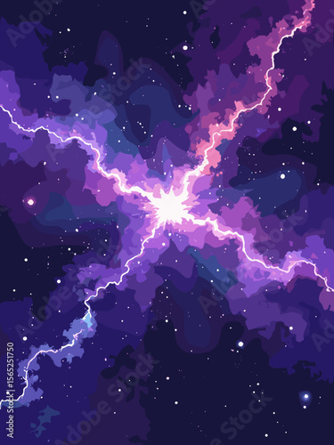 Dark Energy as a conceptual visual-space expansion streaks in violet and indigo with stretching galaxies