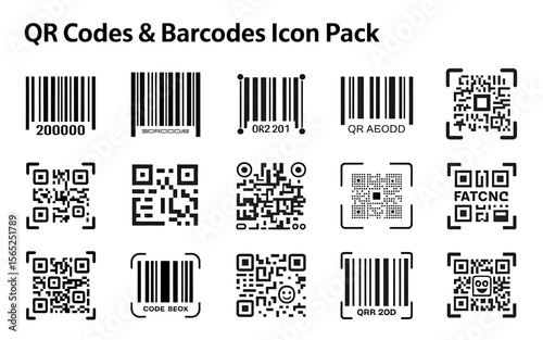 Ultimate Collection of 16 QR Codes and Barcodes Vector Icons Pack