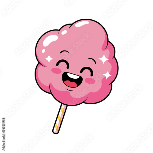 Adorable Pink Cotton Candy Cartoon Illustration A Sweet Treat
