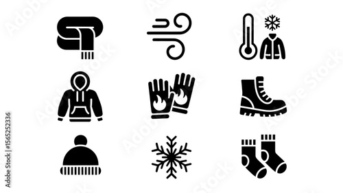 Winter Icons A Set of 9 Black and White Winter-Themed Illustrations
