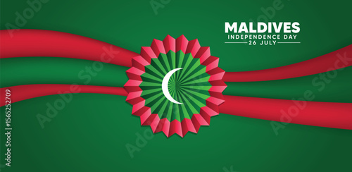 Maldives Independence Day 26 July flag ribbon vector poster