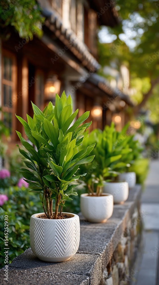 Fototapeta premium Lush greenery adorns quaint outdoor setting