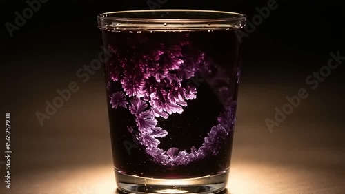 Vibrant purple liquid swirling in a glass cup