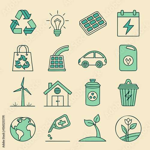 Green energy and eco friendly icons sustainability
