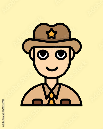Male Sheriff Icon in Outline Colored Style
