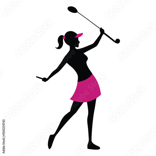 Silhouette Set Of Female Golf Player vector
