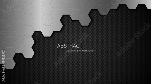 Metal background. Abstract silver polygons on dark steel mesh background. with free space for design. Modern technology innovation concept background	