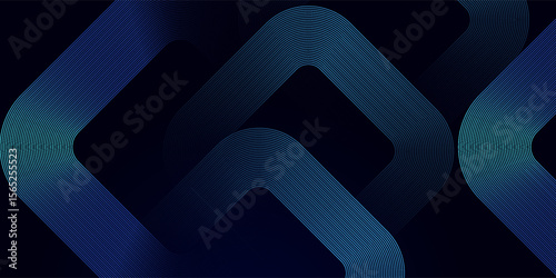 Abstract blue glowing geometric lines on dark background. Modern shiny blue rounded square lines pattern. Futuristic technology, presentation in poster, banners, bussines eps10