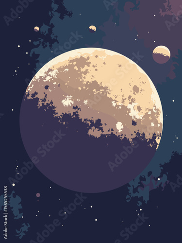 Ceres as a dwarf planet with bright white spots, dusty brown-gray surface, and asteroid belt backdrop
