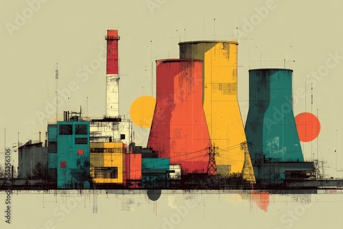Colorful Industrial Plant Sketch