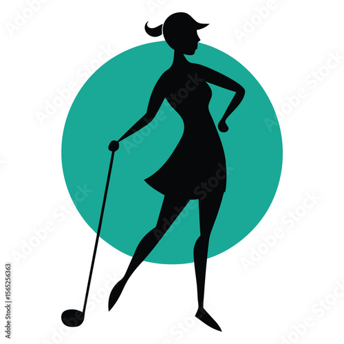 Silhouette Set Of Female Golf Player vector