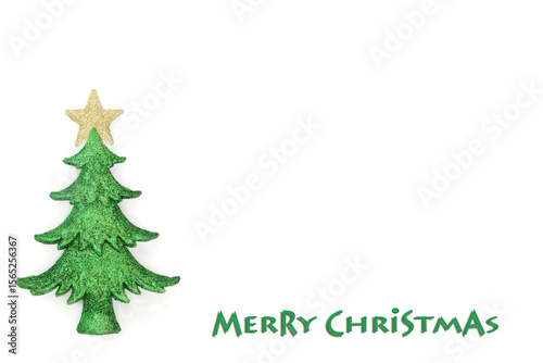 Wallpaper Mural Merry Christmas green sparkling tree decoration design on white background. Festive traditional symbol for the holiday season. Torontodigital.ca