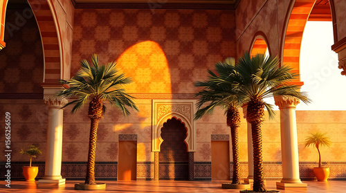 Moroccan style Palm Tree front view and Geometric texture,