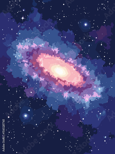 Triangulum Galaxy in gentle spiral arms of soft pink, blue, and starburst white in deep space