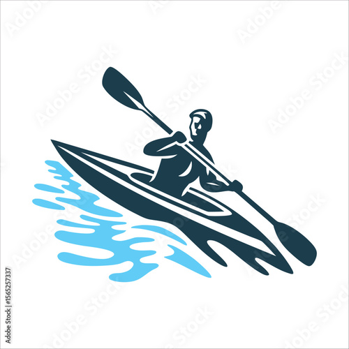 Kayak Race Silhouette: Paddler in Motion Kayak Race Silhouette of a kayak in motion paddle blurred