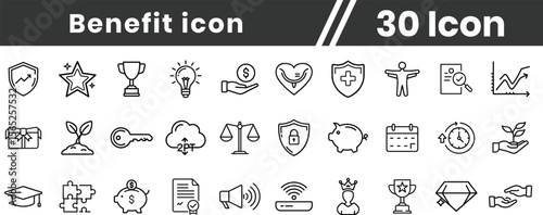 Benefit line icon set. Editable Stroke. Pixel Perfect. For Mobile and Web. star, value, benefit, star, value, benefi,