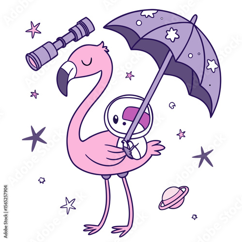 Starlight Mix themed SVG: Peaceful Flamingo with under an umbrella in a Galaxy Dreams environment