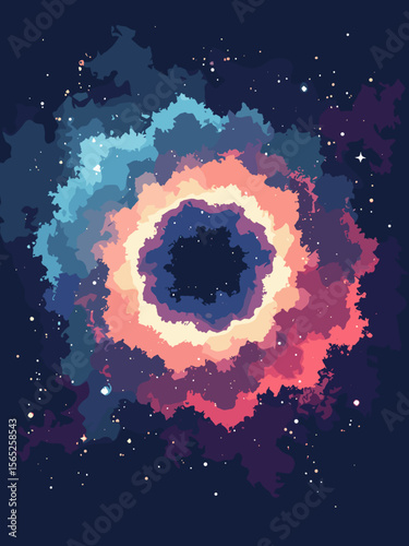 Helix Nebula with bright eye-like shape in cyan, white, and red concentric gas rings in black space
