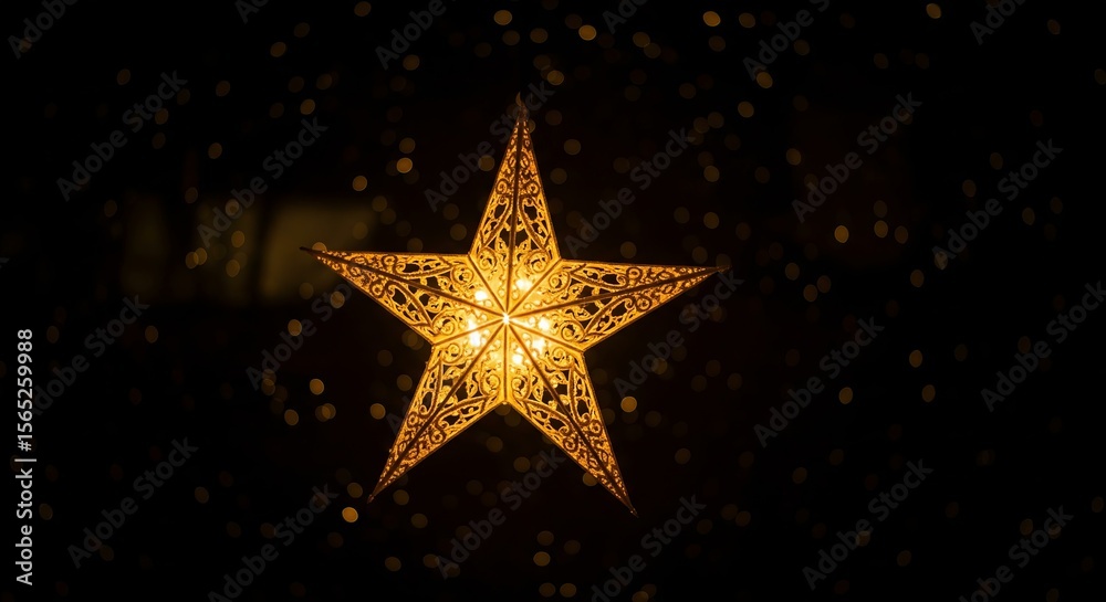 Fototapeta premium A minimalistic composition featuring a single, perfect, white amaryllis flower in a glass vase next to a small gold gift, with a large, soft, circular bokeh effect behind it.