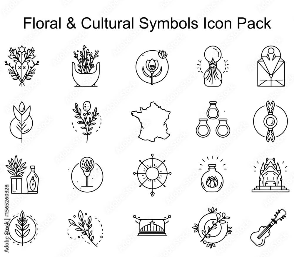Fototapeta premium Floral & Cultural Symbols Icon Pack