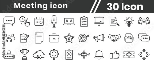 Teamwork icon set collection. Business related line icons: meeting, cooperation, support, collaboration, partnership, society,